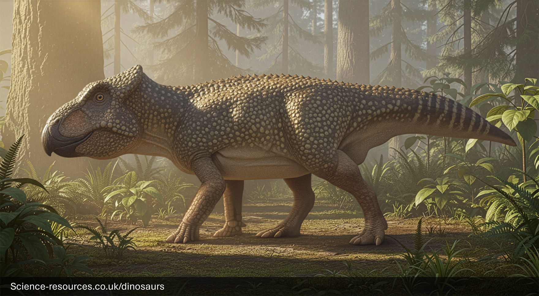 A realistic rendering of a Ferrisaurus dinosaur in a prehistoric foreest setting.