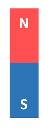 Image of a bar magnet. North polarity is indicated by the colour red and South polarity is indicated by the colour blue.