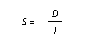 Speed equation Formula to calculate speed. Where speed in metres per second (m/s) equals distance in metres (m) divided by time in seconds (s).