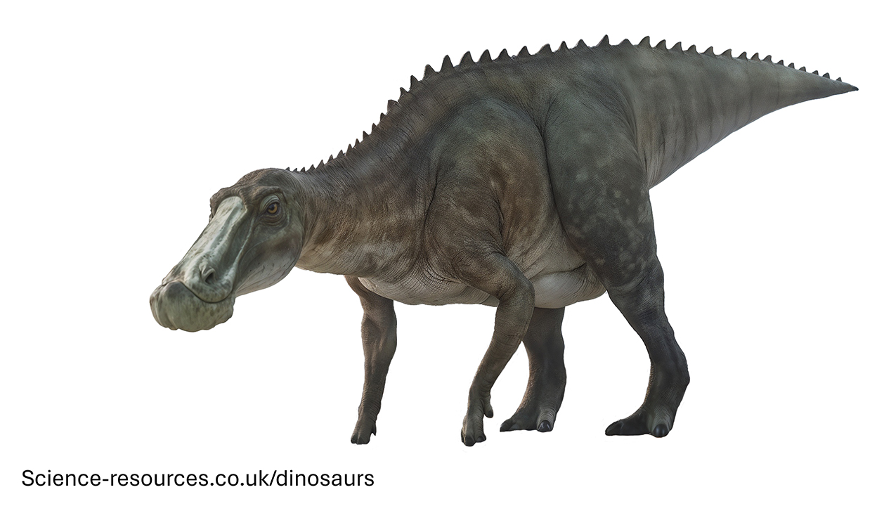 A realistic image of a Edmontosaurus dinosaur.