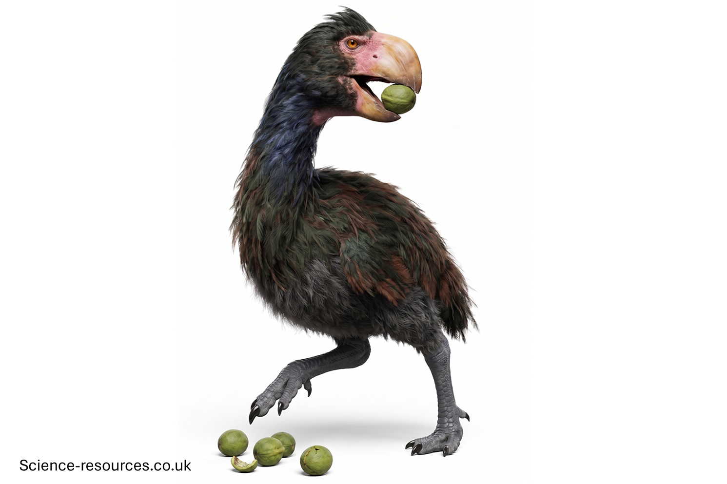 Image of Gastornis using its beak to crack open hard nuts and seeds.